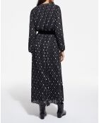 Robe longue plissée Polka Dots ceinture en Velours noir/écru