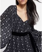 Robe longue plissée Polka Dots ceinture en Velours noir/écru
