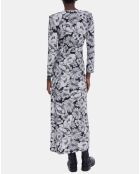 Robe Longue 100% Soie en Romantic Garden noir/blanc