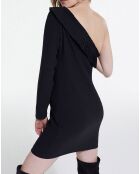 Robe Courte One Shoulder Fronces noire