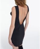 Robe Courte Dos Nu avec Froufrous en Romantic Crêpe noire