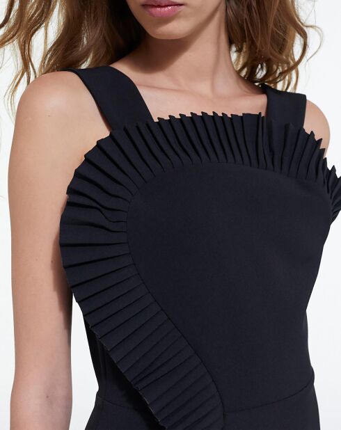 Robe Courte Dos Nu avec Froufrous en Romantic Crêpe noire
