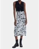 Robe longue en Coton & Soie Velours bas Romantic Garden noir/blanc
