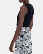Robe longue en Coton & Soie Velours bas Romantic Garden noir/blanc