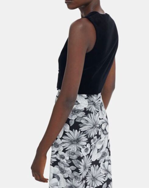 Robe longue en Coton & Soie Velours bas Romantic Garden noir/blanc