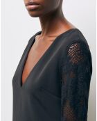 Robe Courte Décolleté devant dos Dentelle manches noire