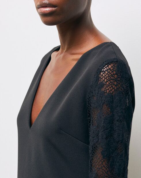 Robe Courte Décolleté devant dos Dentelle manches noire