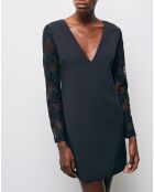 Robe Courte Décolleté devant dos Dentelle manches noire