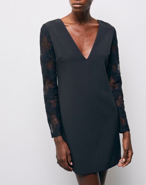 Robe Courte Décolleté devant dos Dentelle manches noire