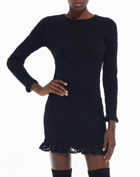 Robe Courte manches longues Smockée noire