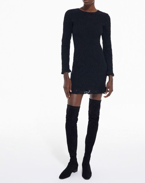 Robe Courte manches longues Smockée noire