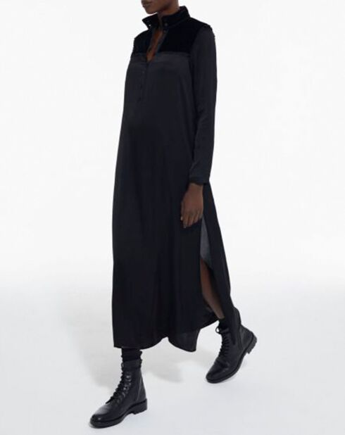 Robe manches longues haut en Velours noire