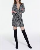 Robe Courte manches longues Imprimé Pearls noir/blanc