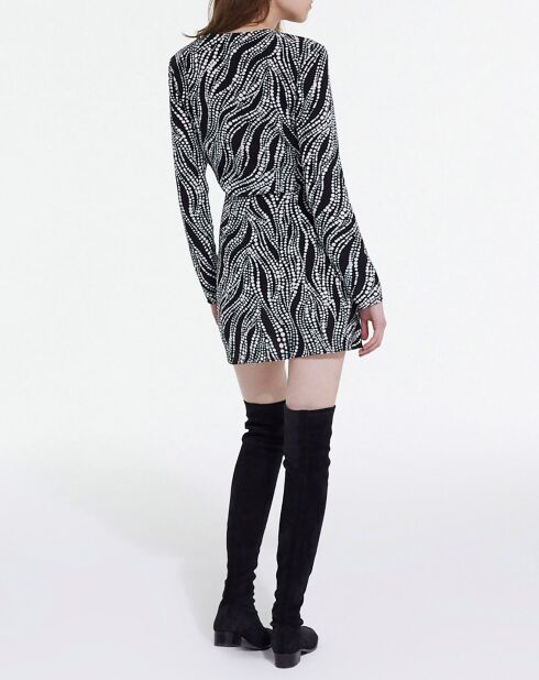 Robe Courte manches longues Imprimé Pearls noir/blanc