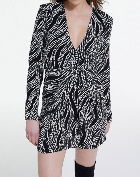 Robe Courte manches longues Imprimé Pearls noir/blanc