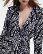 Robe Courte manches longues Imprimé Pearls noir/blanc