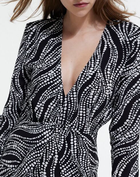 Robe Courte manches longues Imprimé Pearls noir/blanc