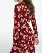 Robe 100% Laine Longue en Laine Jacquard Fleurie rouge foncé