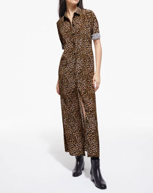 Robe 100% Soie Longue en Soie Petit Leo léopard