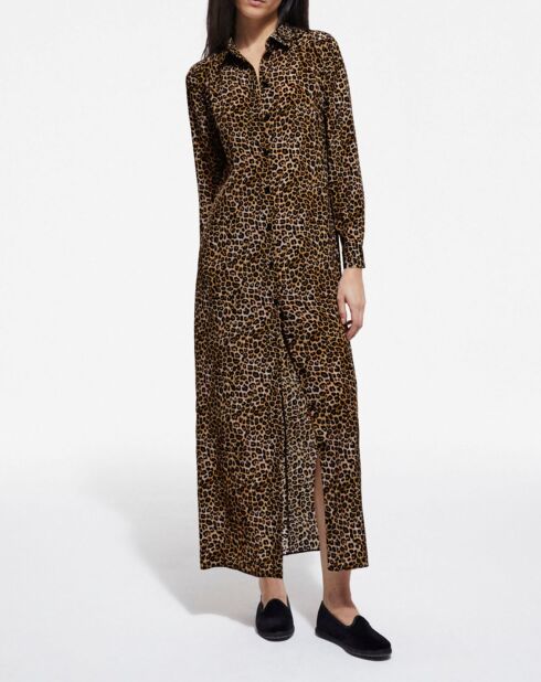 Robe 100% Soie Longue en Soie Petit Leo léopard