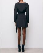 Robe 100% Soie Courte manches longues avec base Dentelle noire