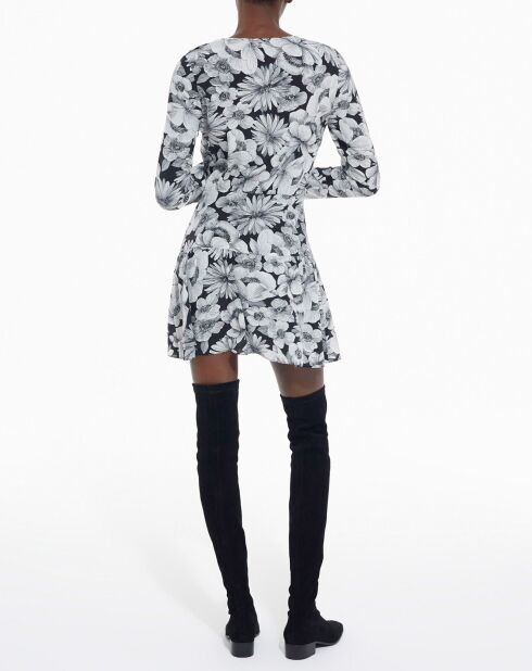 Robe Courte manches longues Romantic Garden noir/blanc