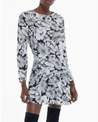 Robe Courte manches longues Romantic Garden noir/blanc