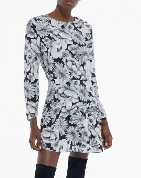 Robe Courte manches longues Romantic Garden noir/blanc