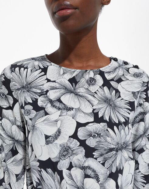 Robe Courte manches longues Romantic Garden noir/blanc
