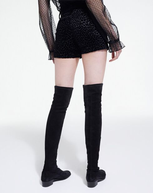 Short de Costume en Velours Léopard noir