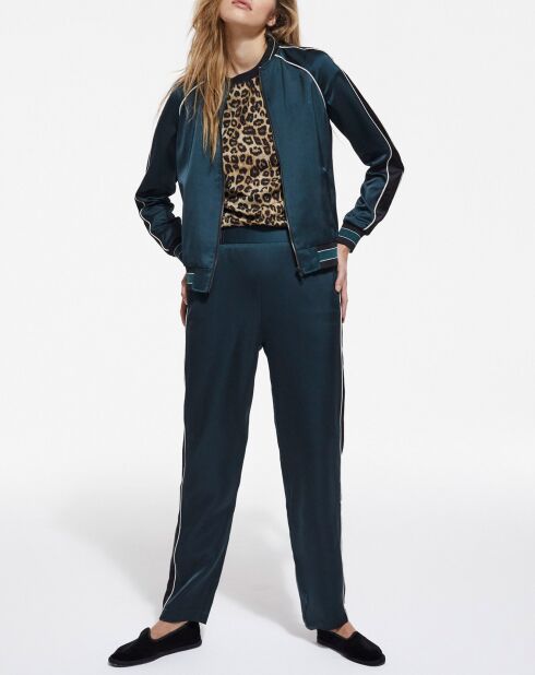 Felpa con zip Detail Rib verde/blu scuro