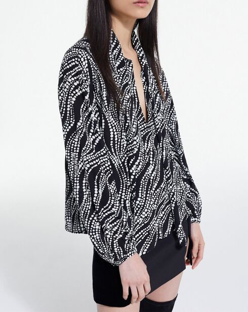 Top Lavaliere con perlas blancas y negras