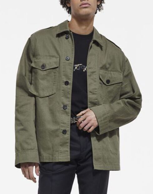 Blouson tissu chevron avec doublure Léopard olive night