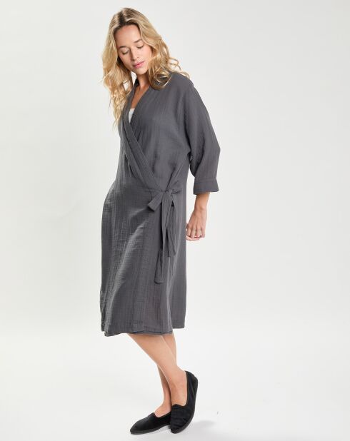 Kimono 100% Gaze de Coton Dili navy gris