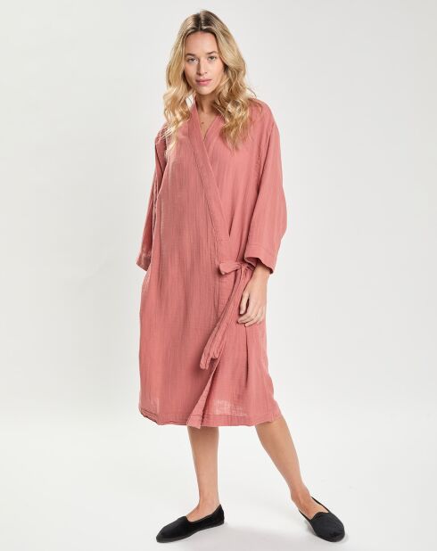 Kimono 100% Gaze de Coton Dili bois de rose