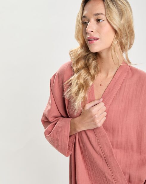 Kimono 100% Gaze de Coton Dili bois de rose