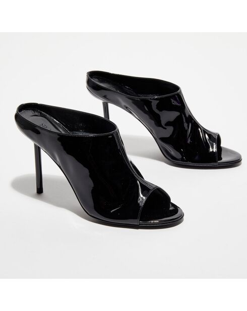 Mules en Cuir verni Marlene noires - Talon 10,5 cm