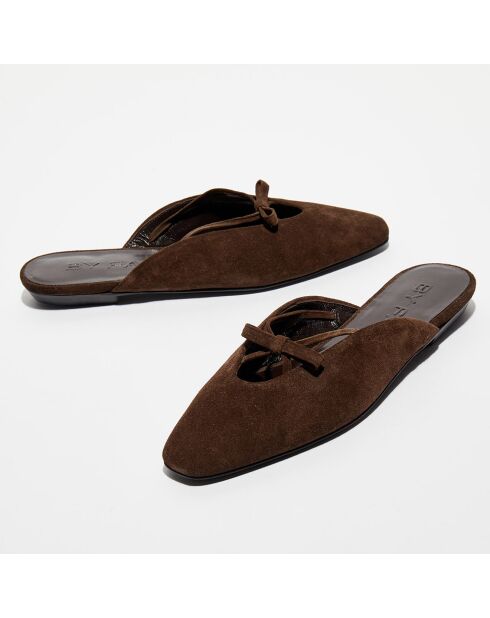 Mules en Velours de Cuir Finn marron