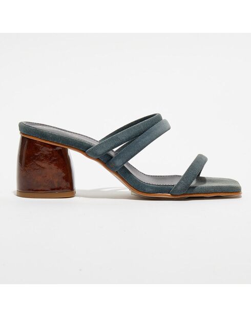 Mules en Velours de Cuir Indiana grises - Talon 7,5 cm
