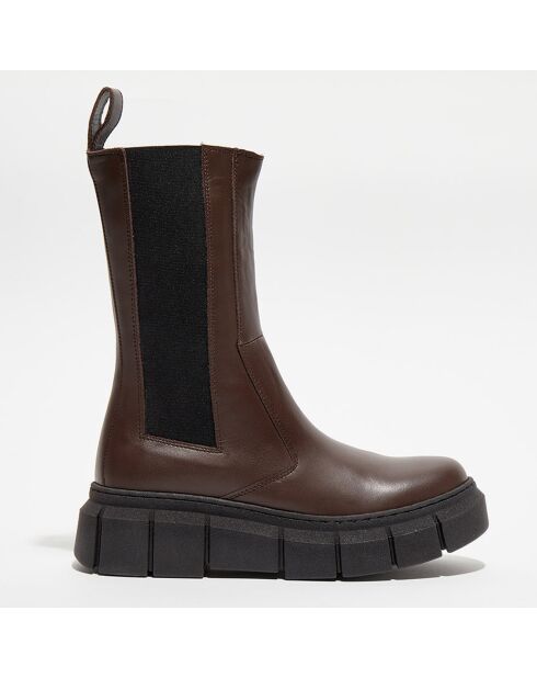 Chelsea boots en Cuir Armor marron - Talon 5 cm