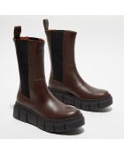 Chelsea boots en Cuir Armor marron - Talon 5 cm