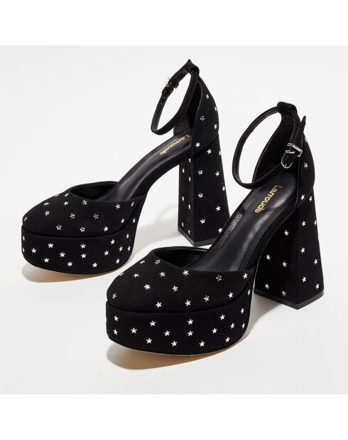 Sandales en Velours de Cuir Ari noirs - Talon 11 cm