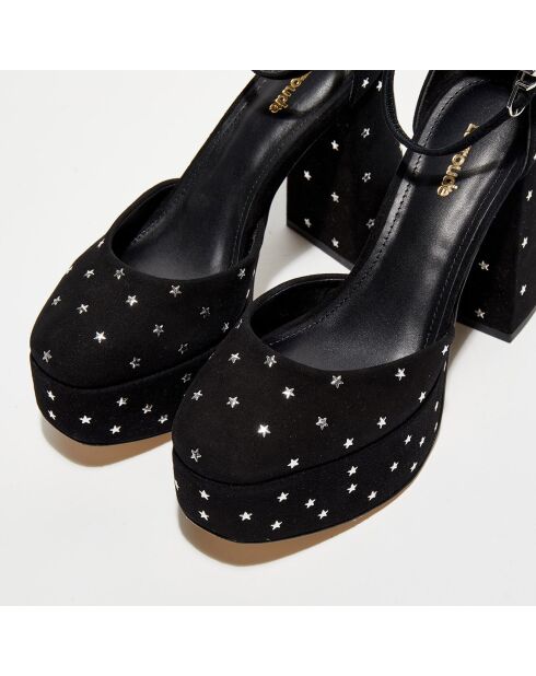 Sandales en Velours de Cuir Ari noirs - Talon 11 cm