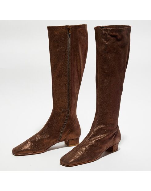 Bottes en Velours pailleté Cuir Edie marron