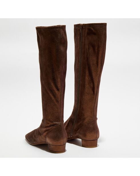 Bottes en Velours pailleté Cuir Edie marron