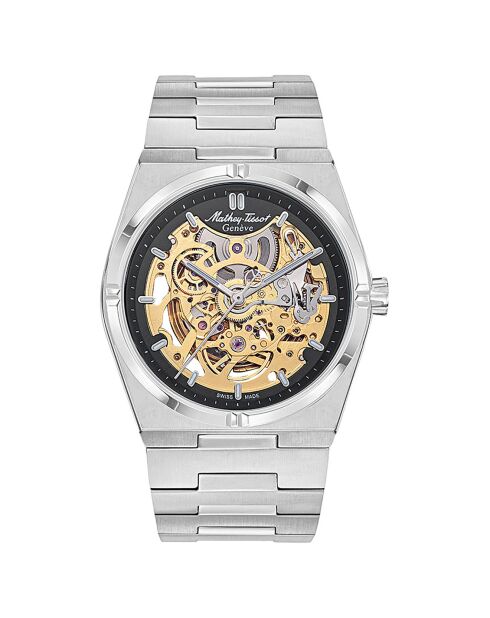 Montre Homme Automatique en Acier Zeus Skeleton argentée
