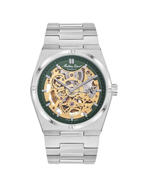 Montre Homme Automatique en Acier Zeus Skeleton argentée