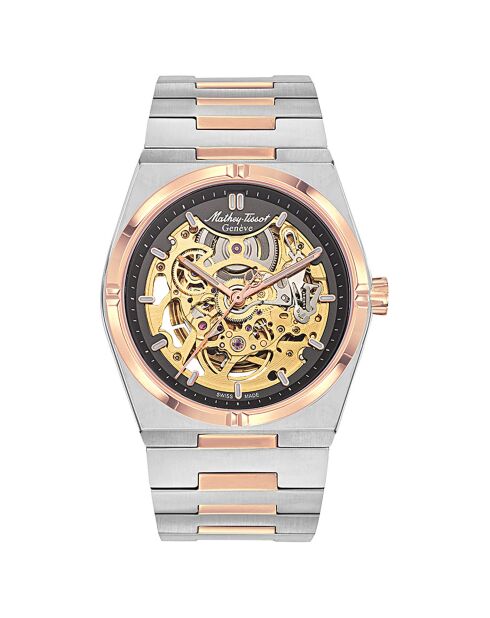 Montre Homme Automatique en Acier Zeus Skeleton argenté/rose doré