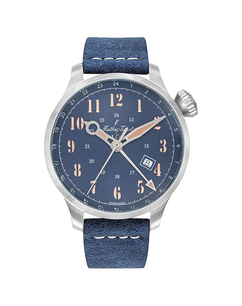 Montre Homme Automatique en Cuir GMT 293 bleue