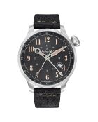Reloj cronógrafo de cuero negro GMT 293 para hombre